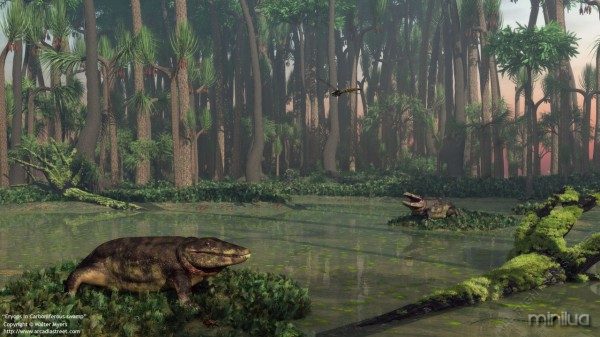 Eryops in Carboniferous swamp