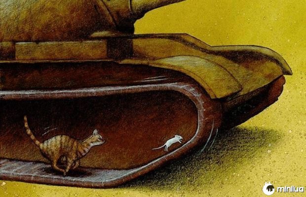 guerra satírico ilustração do gato persegue o rato