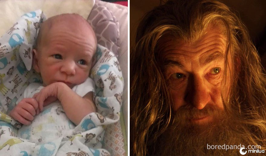 Assim o bebê do meu amigo olha como Gandalf