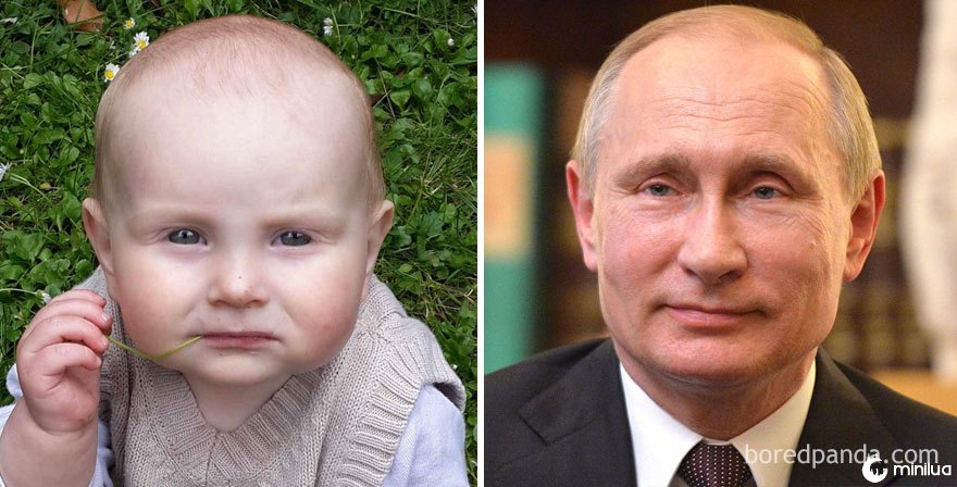 Meu bebê olha como Vladimir Putin pensativo