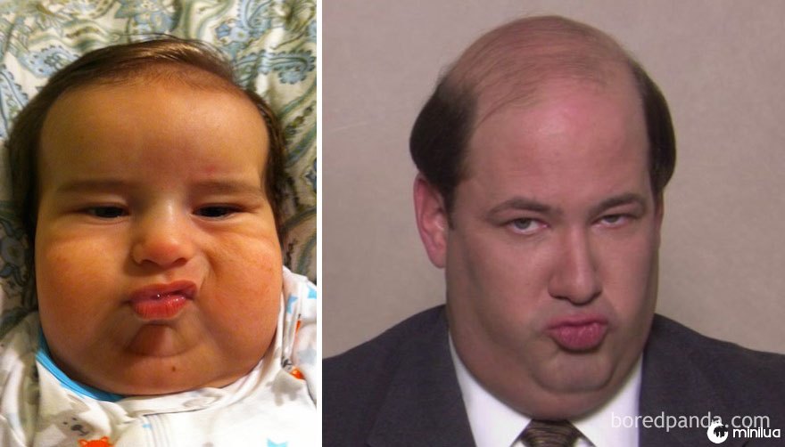 O bebê olha como Kevin do escritório