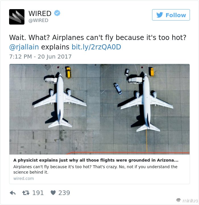 Os aviões não podem voar porque é muito quente