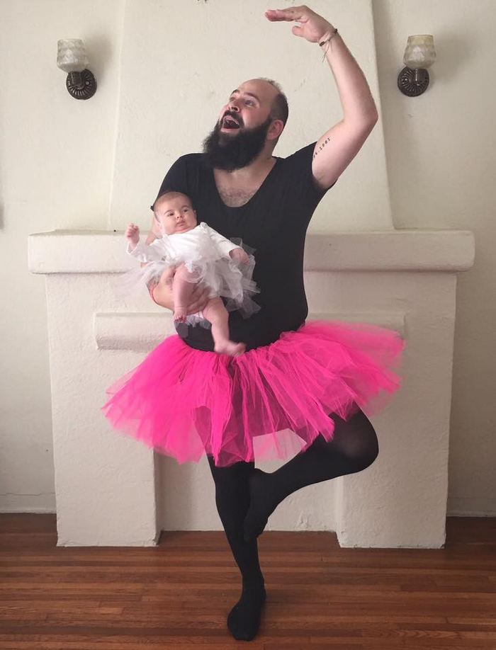 Father Dressing Up With His Baby Daughter In Costumes