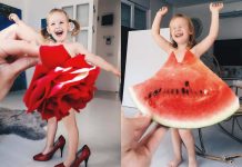 Essa menina de 3 anos serve de modelo para sua mãe criar vestidos criativos no Instagram
