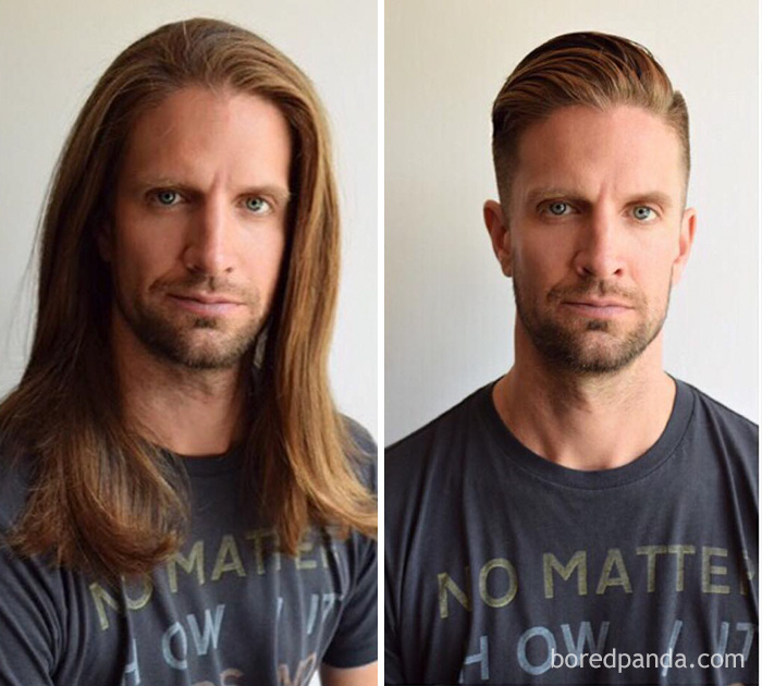 Antes e depois do corte de cabelo