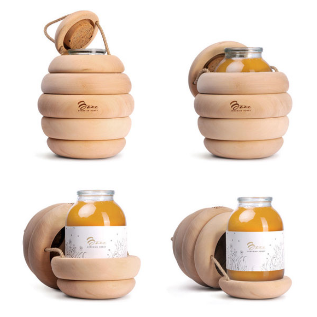Embalagem de mel em forma de colmeia