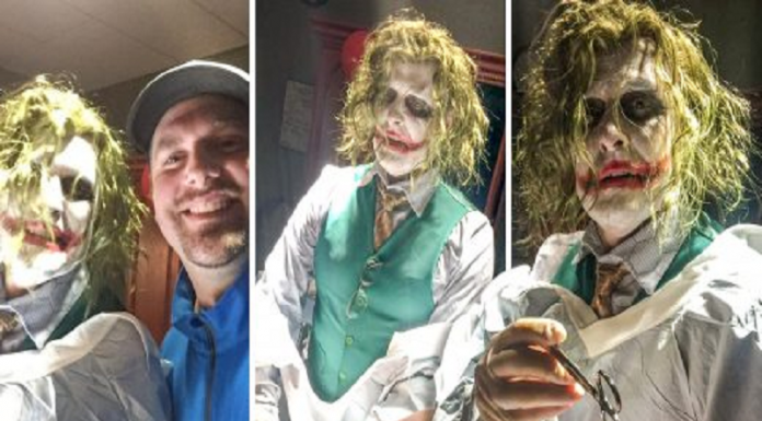 Médico vestido como Coringa participa de um parto de emergência no Halloween