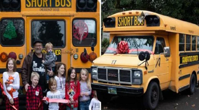 Vovô comprou um ônibus escolar para levar seus 10 netos para a escola
