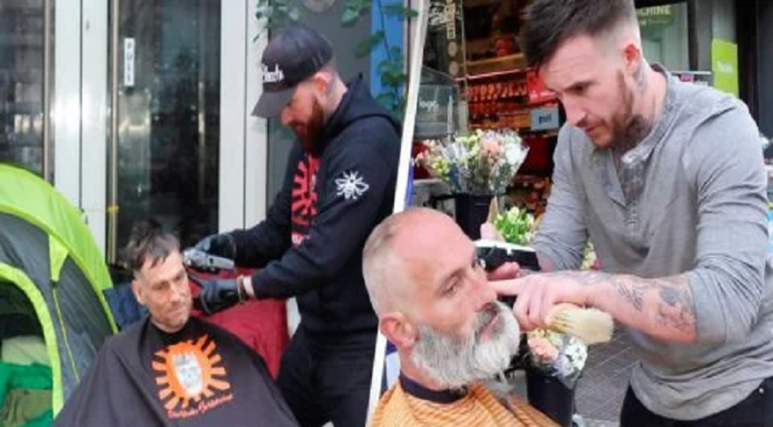 Barbeiro dá corte de cabelo aos desabrigados e também os treina para trabalhar com ele