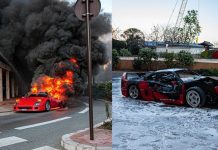 Homem tenta extinguir incêndio com mangueira de jardim enquanto Ferrari de 1 milhão pega fogo