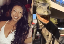 Mulher que namora um dinossauro se encanta com a forma romântica que ele a trata