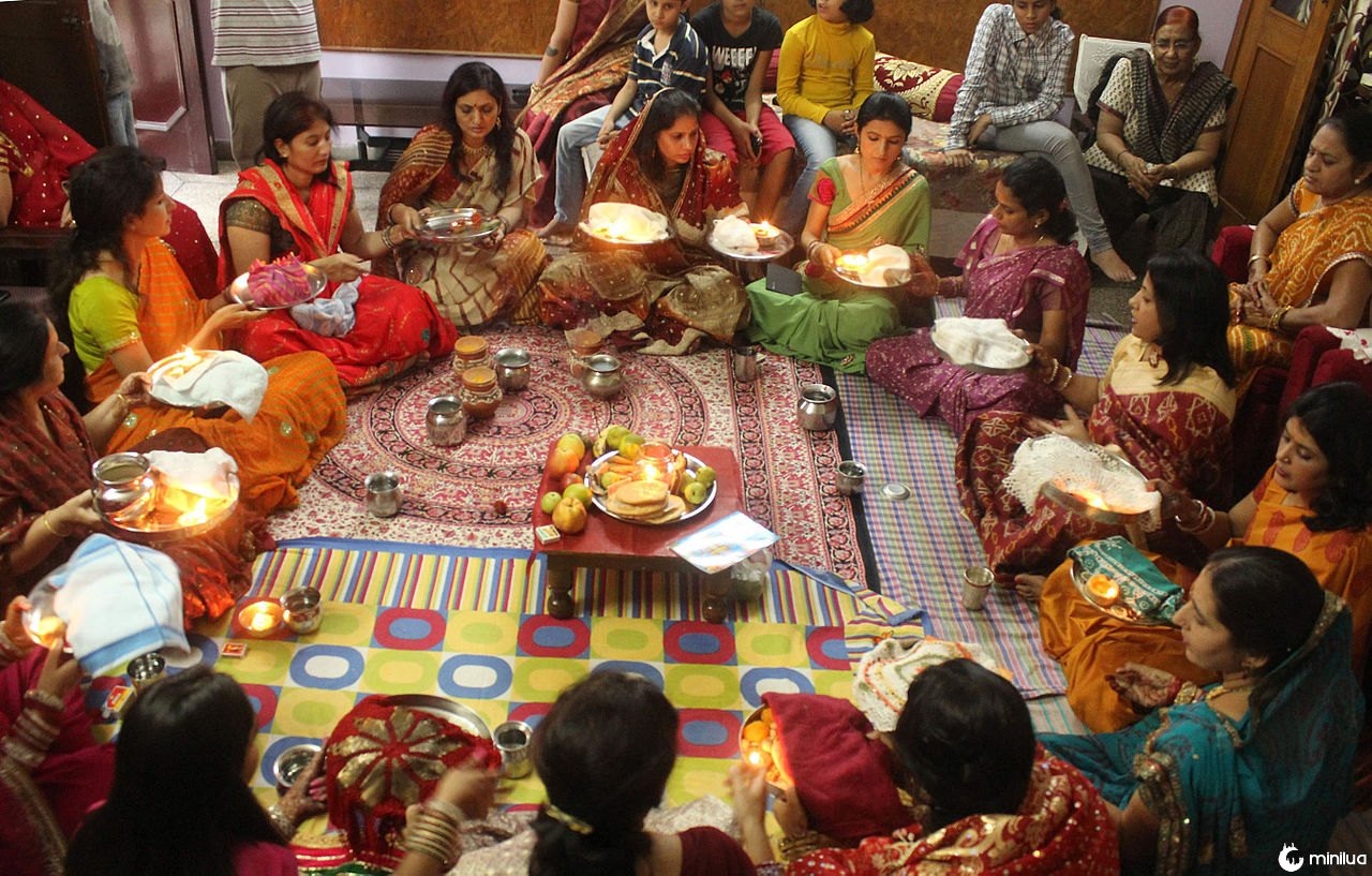 Karva Chauth circle while fasting