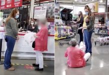 Mulher se recusa a usar máscara facial no supermercado e se joga no chão da loja