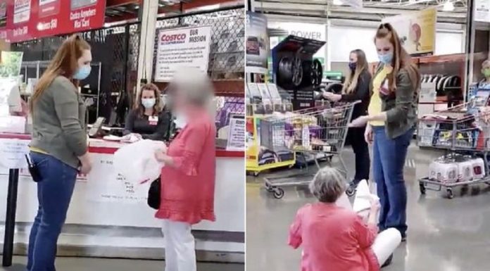 Mulher se recusa a usar máscara facial no supermercado e se joga no chão da loja