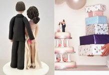 Recém-casados criticados por topo de bolo de casamento super cafona