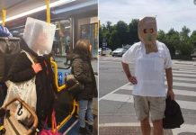 Cliente é visto usando saco de papel como cobertura de rosto - e outros usaram potes