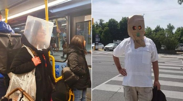 Cliente é visto usando saco de papel como cobertura de rosto - e outros usaram potes