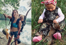 Mãe é criticada por levar sua filha de dois anos para caçar junto com ela
