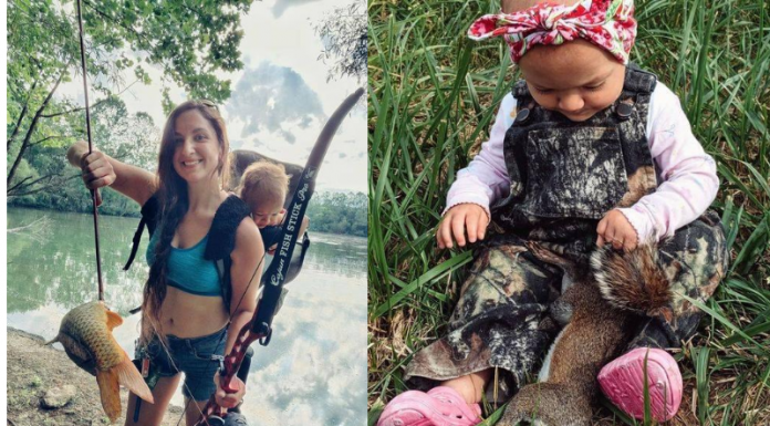 Mãe é criticada por levar sua filha de dois anos para caçar junto com ela
