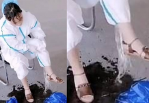 Médica na China derrama baldes de suor de seu traje de proteção contra o Coronavirus